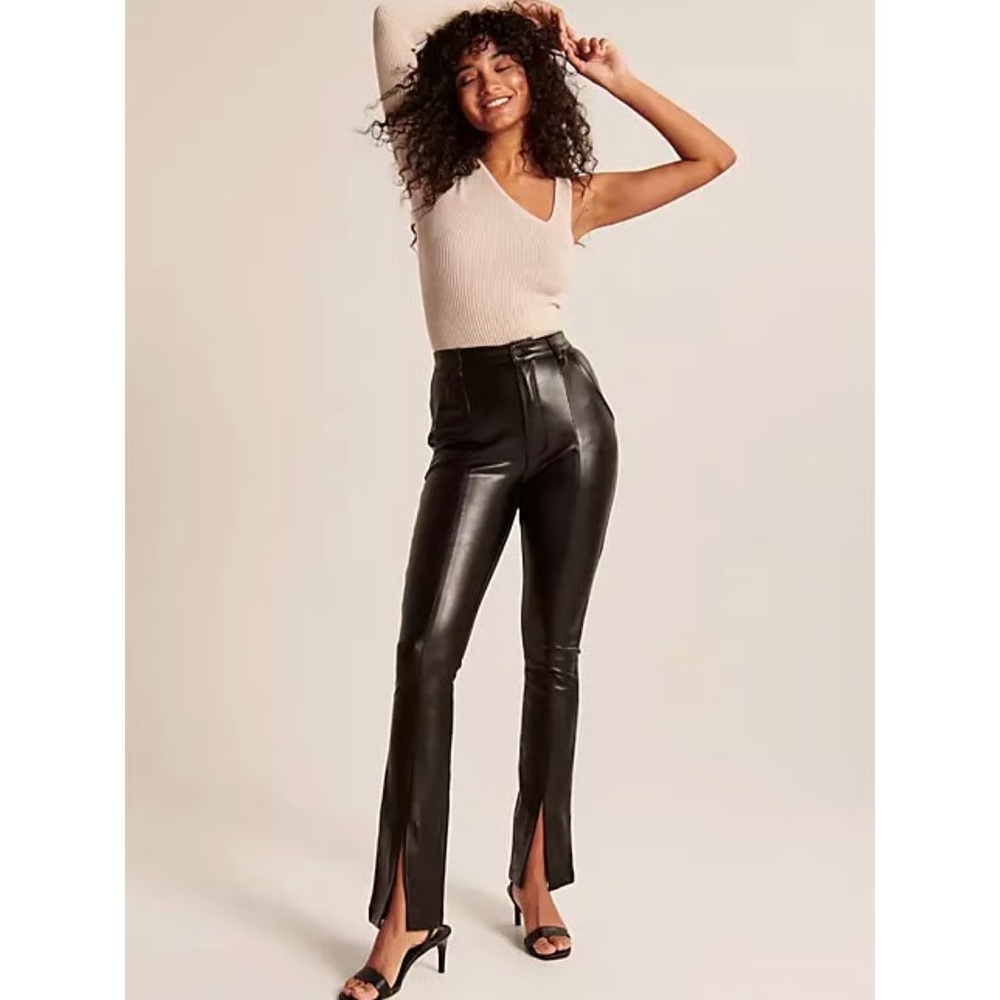Abercrombie Skinny Ultra High Rise Curve Love Leather Pants w front slit size 30